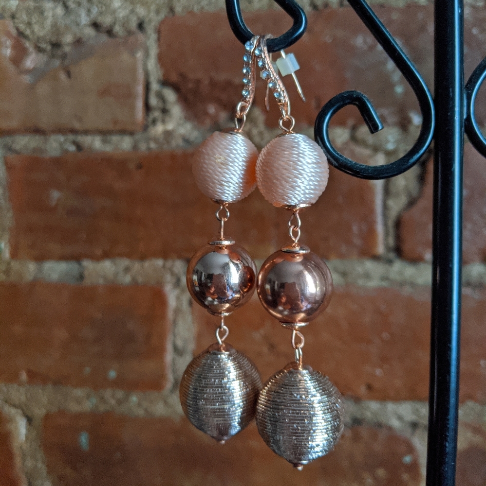 Macy's Rose Gold & Pink Thread Ball Drop Earrings
